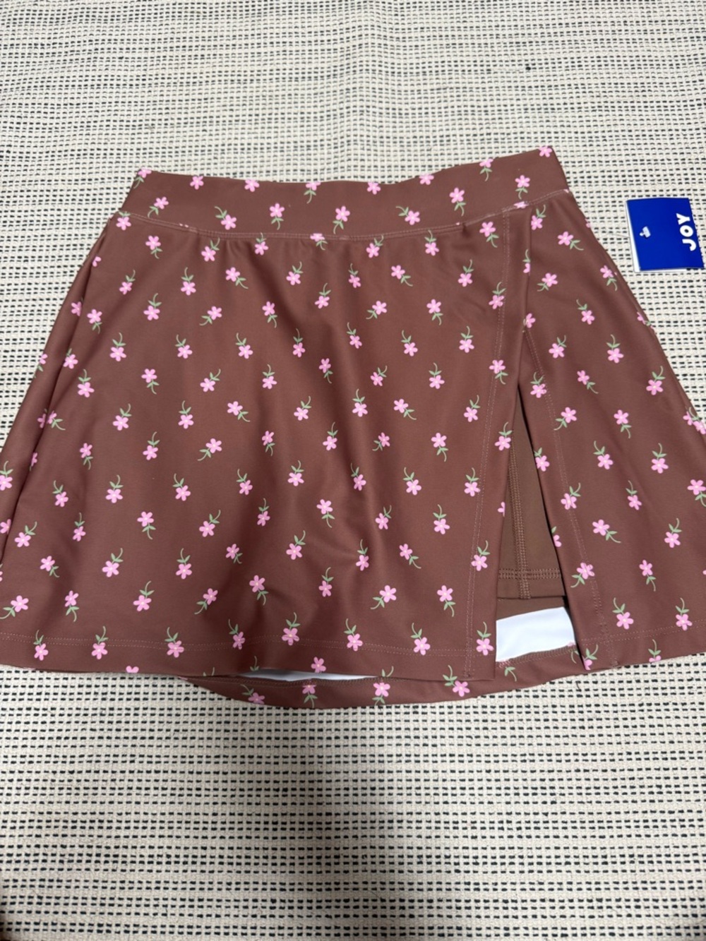 JoyLab Knit Active Brown Floral Skort with Pink Flower Print
